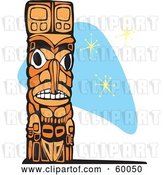 Vector Clip Art of Retro Carved Wooden Totem Pole on a Blue Star Background by Xunantunich
