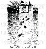 Vector Clip Art of Retro Castle and Boats on the River by Prawny Vintage