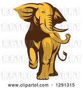 Vector Clip Art of Retro Charging Angry Elephant by Patrimonio