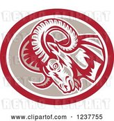 Vector Clip Art of Retro Charging Ram in a Tan and Red Oval by Patrimonio
