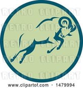 Vector Clip Art of Retro Charging Ram in a Teal and Green Circle by Patrimonio