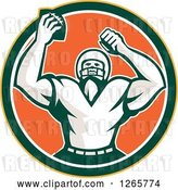 Vector Clip Art of Retro Cheering American Football Player in a Yellow Green White and Orange Circle by Patrimonio