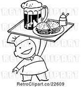 Vector Clip Art of Retro Chef Serving Beer and a Sandwich by BestVector