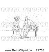 Vector Clip Art of Retro Cherub and Couple on a Bench at Sunset by Prawny Vintage