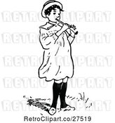 Vector Clip Art of Retro Child Playing a Flute by Prawny Vintage