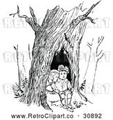 Vector Clip Art of Retro Children Resting in a Tree by Prawny Vintage