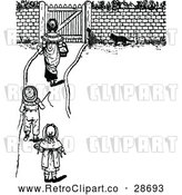 Vector Clip Art of Retro Children Walking on a Path to a Gate by Prawny Vintage