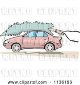 Vector Clip Art of Retro Chrisstmas Tree on the Roof of a Pink Car by Patrimonio