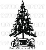 Vector Clip Art of Retro Christmas Tree with Candles and Toys by Prawny Vintage