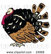 Vector Clip Art of Retro Chubby Brown, Black and Red Turkey Bird with His Head Tucked in His Neck by Andy Nortnik