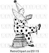 Vector Clip Art of Retro Clown Reading Joke Books by Prawny Vintage