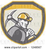 Vector Clip Art of Retro Coal Miner with a Pickaxe in a Shield by Patrimonio