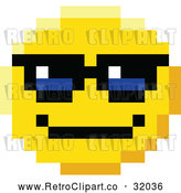 Vector Clip Art of Retro Cool 8 Bit Video Game Style Emoji Smiley Face Wearing Sunglasses by AtStockIllustration