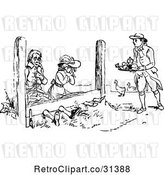 Vector Clip Art of Retro Couple Being Served Food in the Stocks by Prawny Vintage