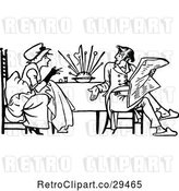 Vector Clip Art of Retro Couple Having a Discussion at a Table by Prawny Vintage