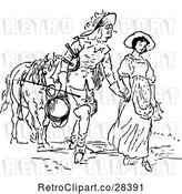 Vector Clip Art of Retro Couple Holding Hands and Leading a Horse by Prawny Vintage