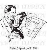 Vector Clip Art of Retro Couple Reviewing Blue Prints by BestVector