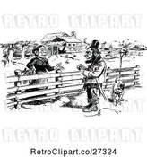 Vector Clip Art of Retro Couple Talking on a Farm by Prawny Vintage