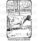 Vector Clip Art of Retro Cow in a Pasture by Prawny Vintage