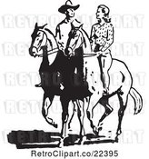 Vector Clip Art of Retro Cowboy and Lady on Horses by BestVector