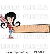 Vector Clip Art of Retro Cowgirl Lady Holding Her Hat and Standing by a Blank Wooden Sign by Andy Nortnik