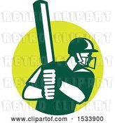 Vector Clip Art of Retro Cricket Batsman in a Circle by Patrimonio