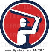 Vector Clip Art of Retro Cricket Player Batsman in a Blue White and Red Circle by Patrimonio