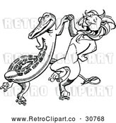 Vector Clip Art of Retro Crocodile Dancing with a Lion by Prawny Vintage
