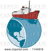 Vector Clip Art of Retro Cruise Ship on Earth by Patrimonio