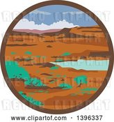 Vector Clip Art of Retro Desert Landscape Scene in a Circle by Patrimonio