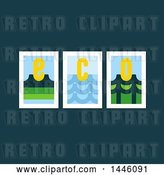 Vector Clip Art of Retro Design of Three Landscapes and Eco Letters on Teal by Elena