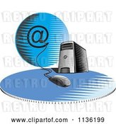 Vector Clip Art of Retro Desktop Computer Server Tower Connected an Email Globe by Patrimonio