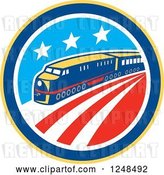 Vector Clip Art of Retro Diesel Train in an American Circle by Patrimonio