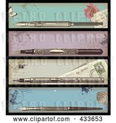 Vector Clip Art of Retro Digital Collage of Antique Ink Pen Banners by