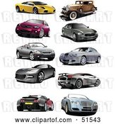 Vector Clip Art of Retro Digital Collage of Coupes,, and Sports Cars by