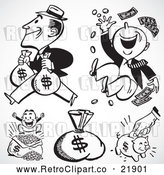 Vector Clip Art of Retro Digital Collage of Rich Men, Money Sacks and a Piggy Bank by BestVector