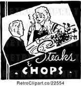 Vector Clip Art of Retro Dining Couple and Steaks and Chops Text by BestVector