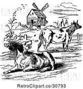 Vector Clip Art of Retro Dog and Cow by a Windmill by Prawny Vintage