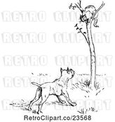 Vector Clip Art of Retro Dog Barking at a Cat in a Tree by Prawny Vintage