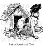 Vector Clip Art of Retro Dog by a Doggy House by Prawny Vintage