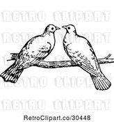 Vector Clip Art of Retro Dove Pair on a Branch by Prawny Vintage