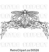Vector Clip Art of Retro Dragonfly and Floral Page Border by Prawny Vintage