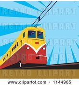 Vector Clip Art of Retro Electric Train over Blue by Patrimonio