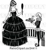 Vector Clip Art of Retro Elegant Lady Holding a Mirror by a Servant by Prawny Vintage