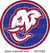 Vector Clip Art of Retro Elephant Head in a Red White and Blue Circle by Patrimonio