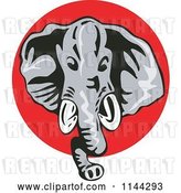 Vector Clip Art of Retro Elephant Head on a Red Circle by Patrimonio
