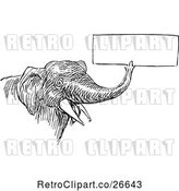 Vector Clip Art of Retro Elephant Holding a Sign with Its Trunk 2 by Prawny Vintage