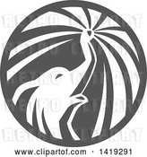 Vector Clip Art of Retro Elephant Spraying Water from His Trunk in a Circle, in Gray Tones by Patrimonio