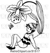 Vector Clip Art of Retro Elf and Bee Under a Daffodil by Prawny Vintage