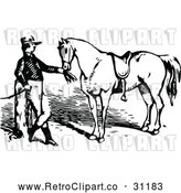 Vector Clip Art of Retro Equestrian Feeding His Horse by Prawny Vintage